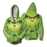 Grinch Hoodie Grinch 3D Printing Spoof Zipper Hooded Sweater