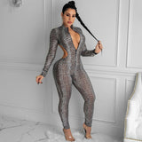 Women's Round Stand Collar Chest Zipper Backless Long Sleeves Slim Fit Hip Raise One-Piece Trousers