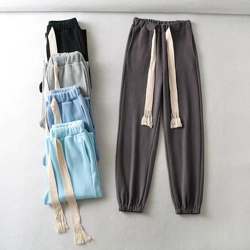 Women Fall Fall Five-Color Big Belt Ankle Banded Pants High Waist Workout Pants
