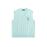 Men Sweater Vest Chain Pin Sleeveless Sweater Vest Men's Loose V-neck Sweater Vest Coat