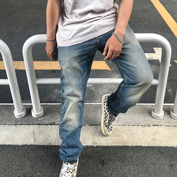 Fog Fear of God Essentials Pant Double-Line Washed Jeans Distressed Straight-Leg Trousers