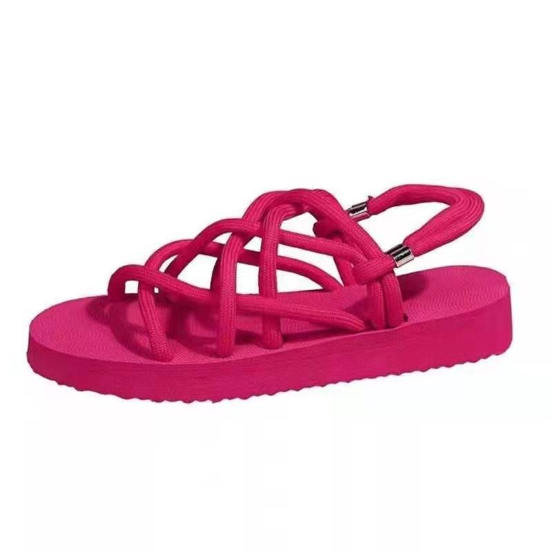 Women Open Toe Sandals Flats Summer Plus Size Solid Color Fashion Casual Strap Flat Sandals