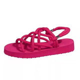 Women Open Toe Sandals Flats Summer Plus Size Solid Color Fashion Casual Strap Flat Sandals