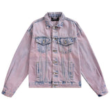 Men Denim Coat Jean Jackets Washed Distressed Tie-Dyed Denim Jacket Men Harajuku Style Loose Lapels Jacket Vintage Denim Jacket