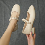 Nude Strappy Block Heels Chunky Heel Mary Jane Shoes