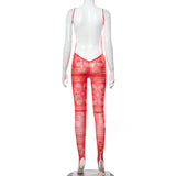 Summer Printed Sleeveless Backless Gauzy Stirrup Trousers Jumpsuit for Women