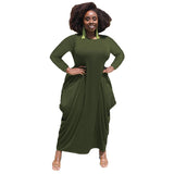 Nina Parker plus Size Dresses round Neck Long Sleeve Hem plus Size Dress