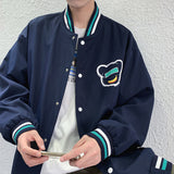 The Bears Varsity Jacket Autumn Couple Baseball Uniform Men Cartoon Bear Stand Collar Coat Jacket Men