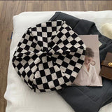 Check Beret Hat Black-White Checker Board a Little Cloud Cap