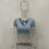 Maddy Euphoria Outfits Short Sleeve V-neck Sexy Top for Spring and Summer Women