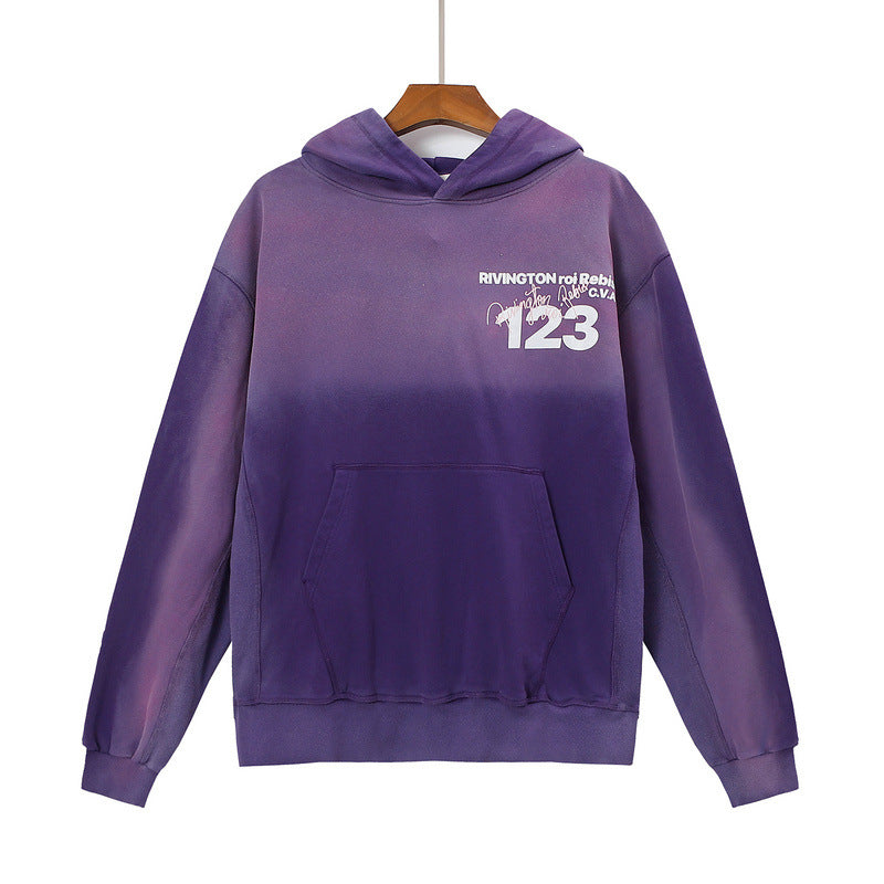 Rrr123 Hoodie Retro Washed Gradient Color Loose-Fitting Hoodie