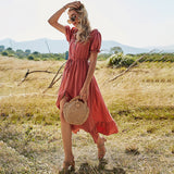 Burnt Orange Dress Women Summer Short Sleeves Maxi Dresses Short Sleeve Dress Women's Summer Maxi Dress