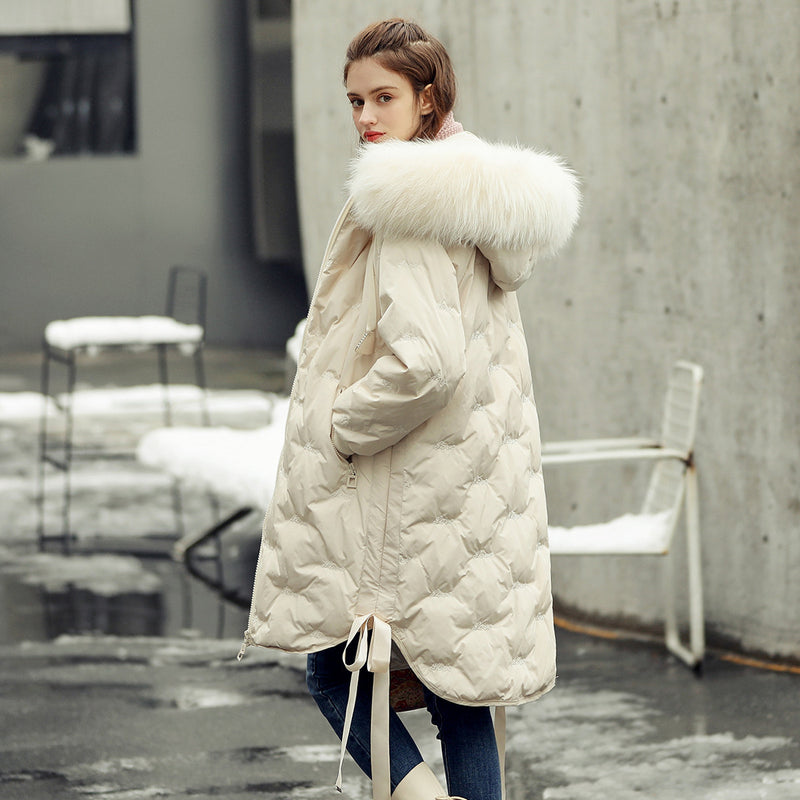 Women Winter Coats Puffer Jacket Down Coat Winter Removable Big Fur Collar Lace-up Zip Autumn Winter Warm Hooded