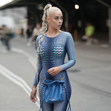 Summer 3D Printed round Neck Long Sleeve Slim-Fit Trousers Jumpsuit