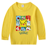 Children Pokemon Pikachu Hoodie Spring and Autumn round Neck Long Sleeve T-shirt Cotton
