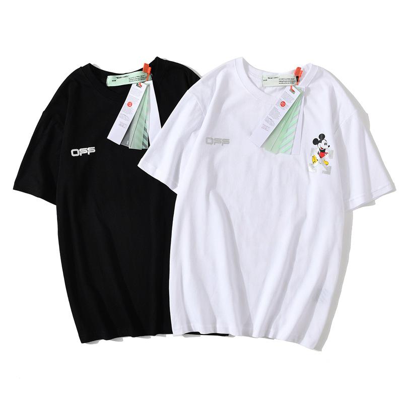 Spring/Summer OW Cartoon Mouse Print Men's and Women's Loose ShortSleeved Tshirt Owt t shirt