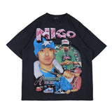 Oversized 90S T Shirt Loose round Neck T-shirt Street Hip-Hop Rap Print Short Sleeve Tee Men and Women