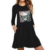 Skull Dress Skull Print Long Sleeve Slim Dress for Women