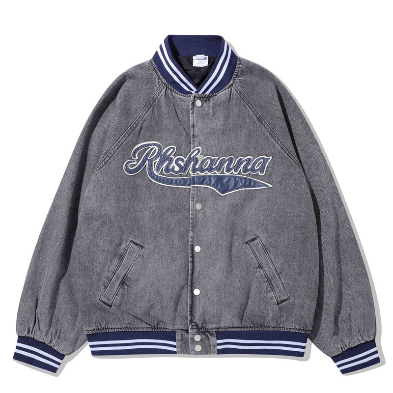 Men Denim Coat Jean Jackets Letter Embroidered Washed Do the Old Cowboy Coat Men Loose Lapel Baseball Uniform Jacket