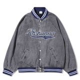 Men Denim Coat Jean Jackets Letter Embroidered Washed Do the Old Cowboy Coat Men Loose Lapel Baseball Uniform Jacket