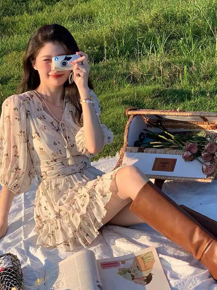 Marilyn Monroe Dress Chiffon Floral Dress Summer Beach Holiday Short Dress