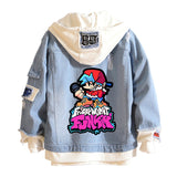 Comic Denim Jacket Man and Woman Cartoon Patterned Denim Jacket