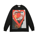 Mens Fall Outfits Long Sleeve T-shirt Autumn and Winter Loose Love Cartoon Inner Wear Blouse