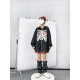 Skeleton Varsity Jacket Fall Hooded Cardigan Sweater Women's Loose Printed Zipper