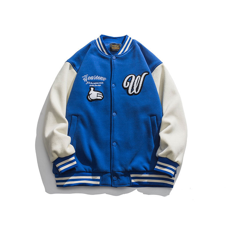Baby Blue Varsity Jacket Spring Letters Towel Embroidery Baseball Uniform Jacket
