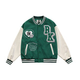 Green Varsity Jacket Blackair Autumn and Winter Campus Jacket Color Matching Sleeve Towel Embroidery Armband Unisex Baseball Uniform