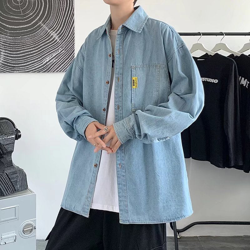 Men Denim Jacket Men's Denim Shirt Loose Spring and Autumn Casual Jacket
