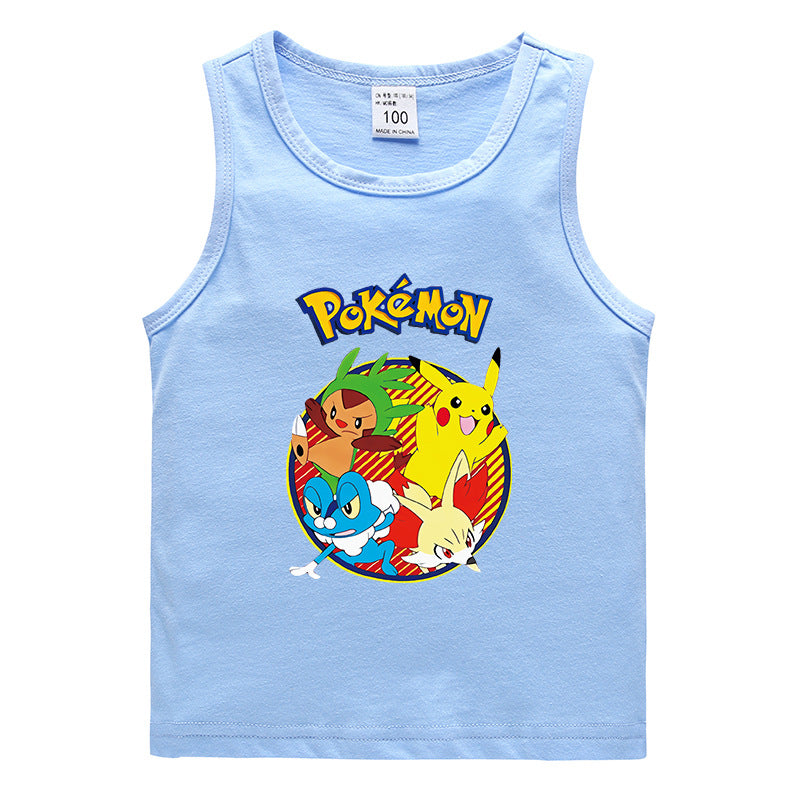 Children Pokemon Pikachu T Shirt Cotton Sweat Absorbing Sports Vest