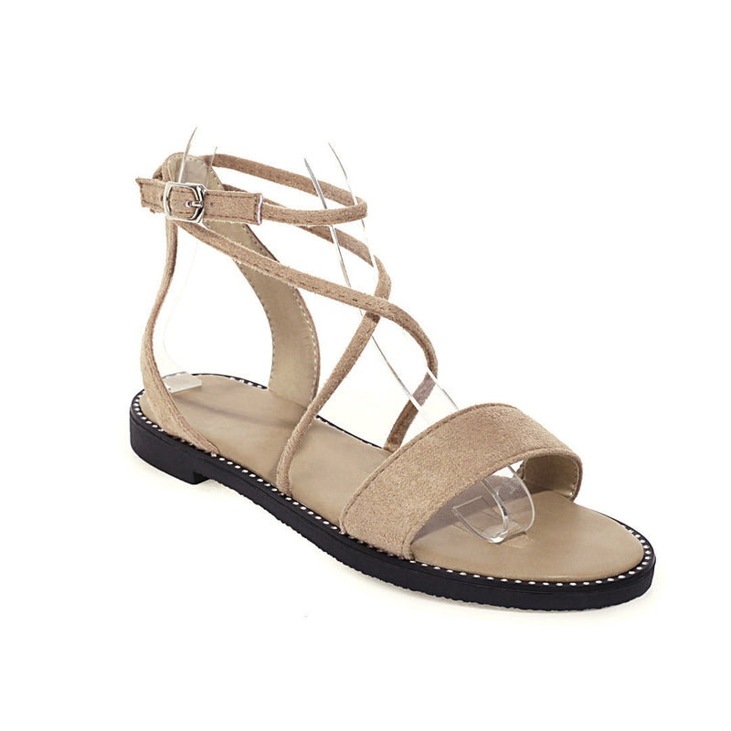 Flat Dress Sandals Summer Square Heel Solid Color Buckle Hollowed Leisure Sandals for Women