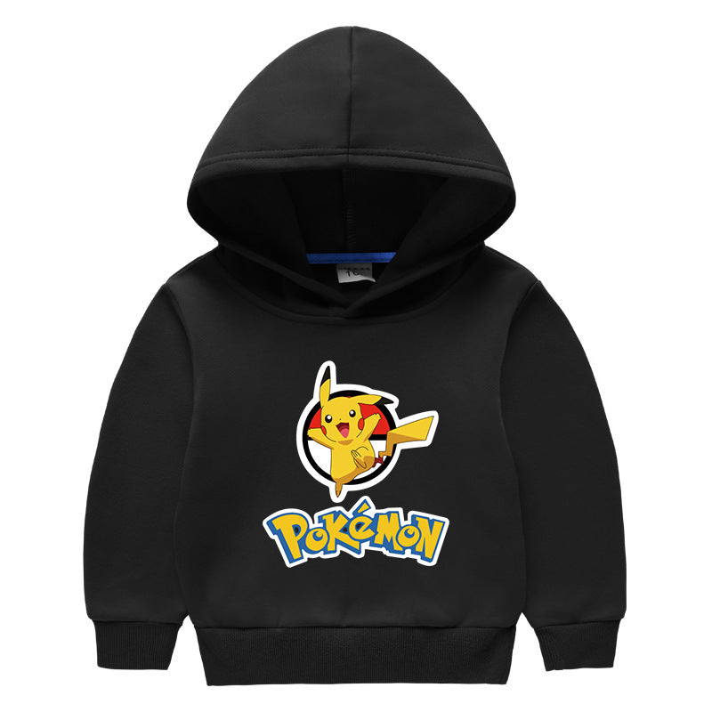 Children Pokemon Pikachu Hoodie Fleece Thickened Hooded Sweatshirt