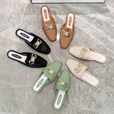Finn Chain Pointed Toe Mule Man Toe Cap Semi Slipper PVC Plastic Imitation Leather Women's Shoes