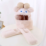 My Melody Hat Cute Cartoon Hat Scarf Gloves One-Piece Sleeve Cap StellaLou Children Autumn and Winter Plush All-in-One Warm Keeping Suit Kulomi