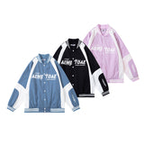 Baby Blue Varsity Jacket Printing Baggy Coat Men's Baseball Uniform Autumn