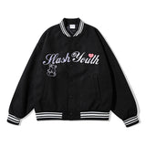 Mens Fall Outfits Couple Baseball Jacket Leopard Pattern Bear Stitching Embroidery Street Loose Sports Jacket Men