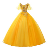 Women's Evening Dress Ball Gown Princess Quinceanera Wedding Dresses Golden Evening Dress Banquet Long Performance Dress Pettiskirt