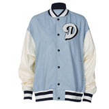 90S Fashion Retro Style Autumn and Winter Letter Embroidered Cardigan Buckle Denim Stitching Baseball Uniform Jacket