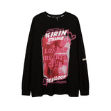 Mens Fall Outfits Graffiti Letter Printed Loose Long Sleeves T-shirt Men and Women Couple round Neck Sweater