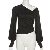 Music Festivals Rave Outfits Girls Tops Fall Women's Clothing Fashion Slim Solid Color T-shirt