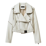 Women PU Leather Jacket Biker Motorcycle Coat Spring and Autumn Loose Motorcycle Lapel Rivet Pu Pique