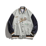 Baby Blue Varsity Jacket Autumn Coat Color Contrast Patchwork Baggy Casual Jacket