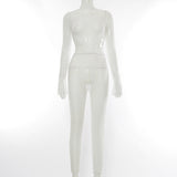 Spring Sexy round Neck Midriff Outfit Long Sleeve Slim-Fit Hollow-out Ankle-Tied Mesh Jumpsuit