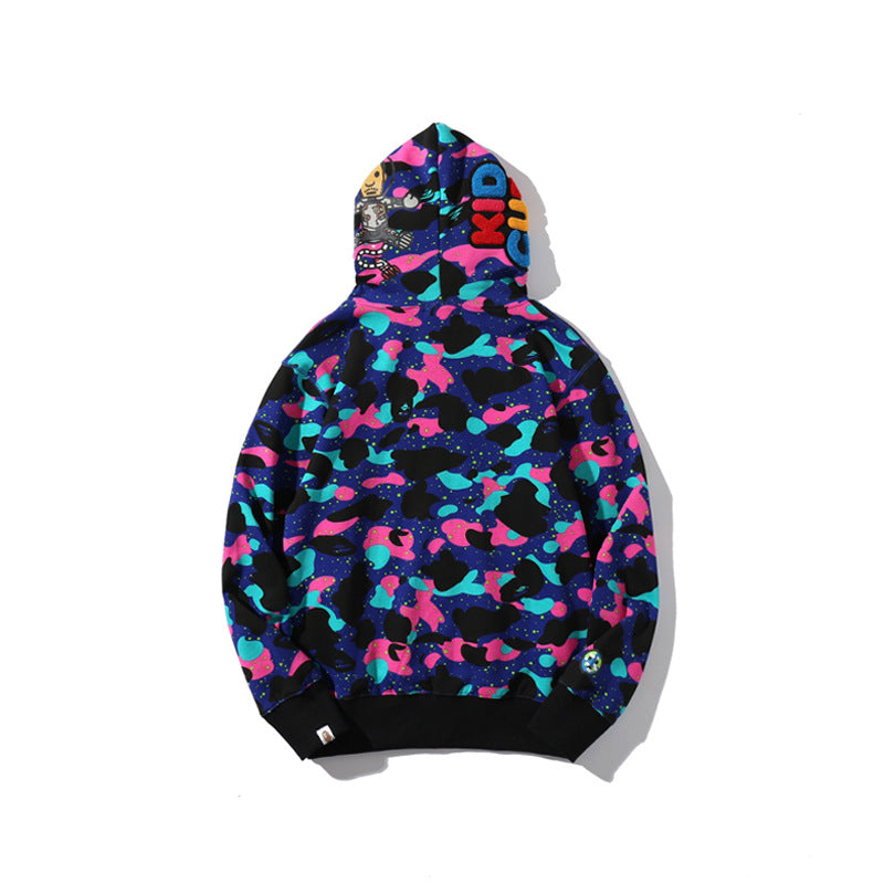 Shark Print Hoodie Tide Brand Galaxy Travel Notes Camouflage Sweater