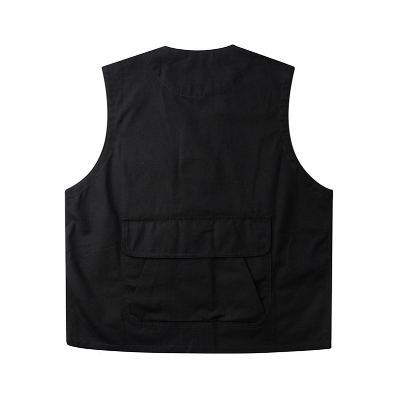 Men Sweater Vest Solid Color Multi-Pocket Leisure Cargo Vest Coat Men's Loose V-neck Sleeveless Tank Top