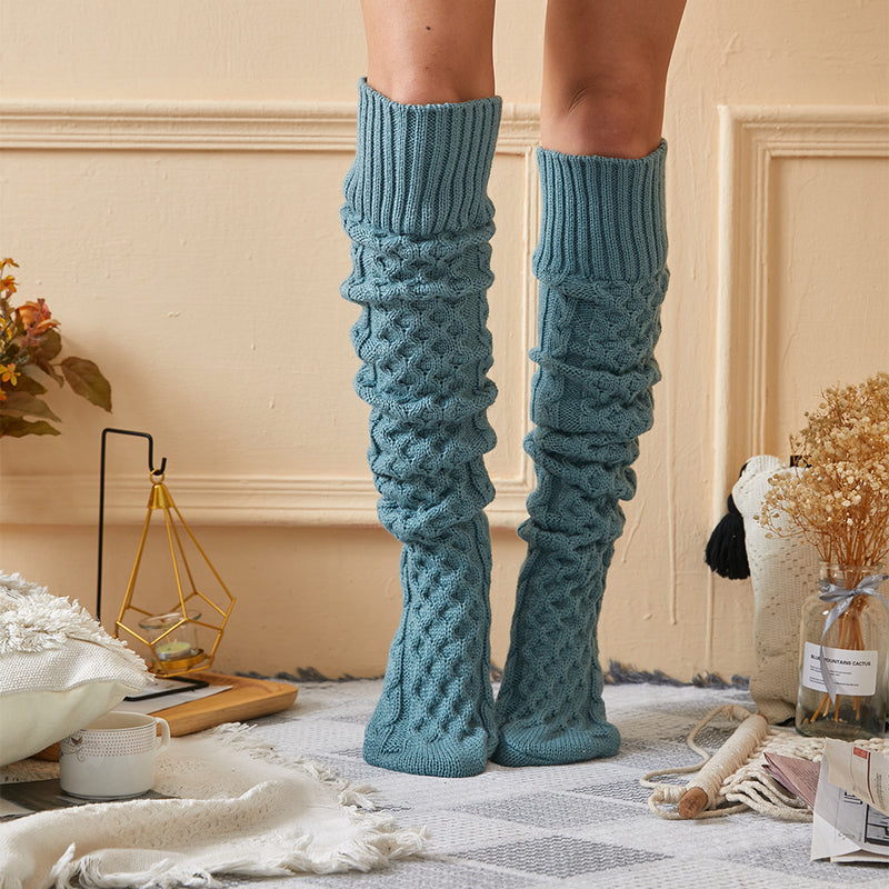 Winter Chunky Cable Thick Knit Thigh High Socks Long Stockings Boot Autumn Winter Knitted Socks Overknee Long Boot Bunching Socks