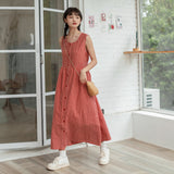 Gingham Dress Women's Small Plaid Sleeveless Dress Women's Mid-Length Loose Waist Dress