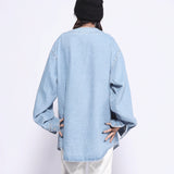 Men Denim Coat Jean Jackets Embroidered Letters Washed Do the Old Cowboy Jacket Men's Retro Loose V-neck Denim Jacket